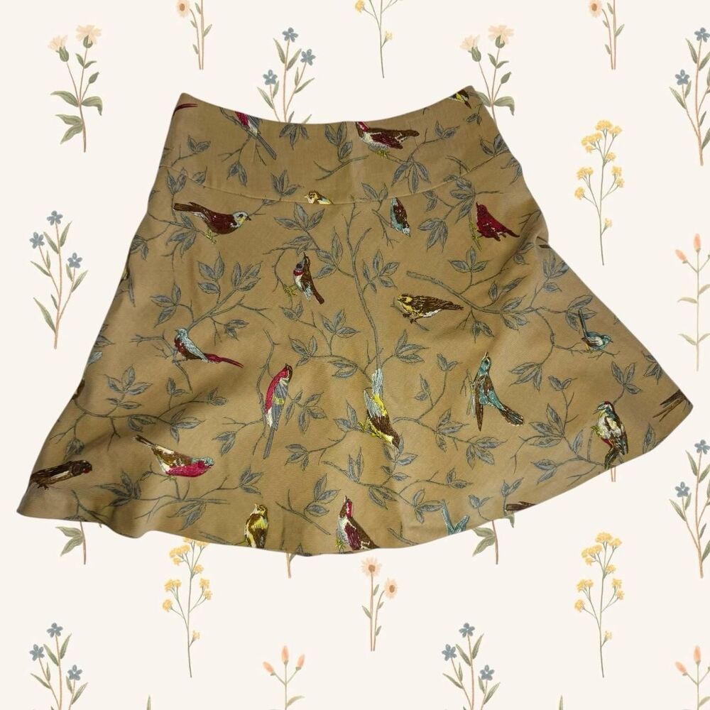 Anthropologie Elevenses 2011 Rare Archival Piece 100% Wool Bird Print Skirt 12